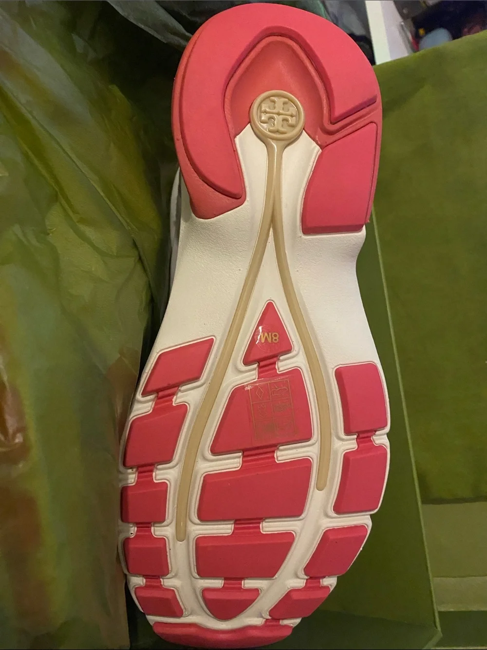 Tory Burch White  & Suede Sneaker with Pink Heel - Picture 3 of 4